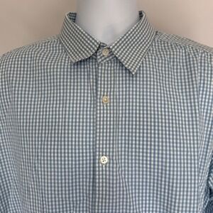 Theory Mens XXL Blue White Gingham Check Long Sleeve Button Down Shirt Cotton Bl